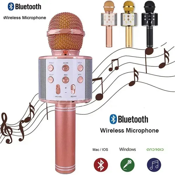 Bluetooth Microphone Karaoke Wireless Microphone Professional Speaker Handheld Microfone Player Singing Recorder Mic WS-858 KTV Microphone and Hifi Speaker View Gallery - Pakistan