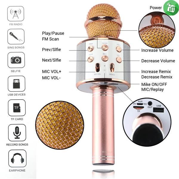 Bluetooth Microphone Karaoke Wireless Microphone Professional Speaker Handheld Microfone Player Singing Recorder Mic WS-858 KTV Microphone and Hifi Speaker View Gallery - Pakistan