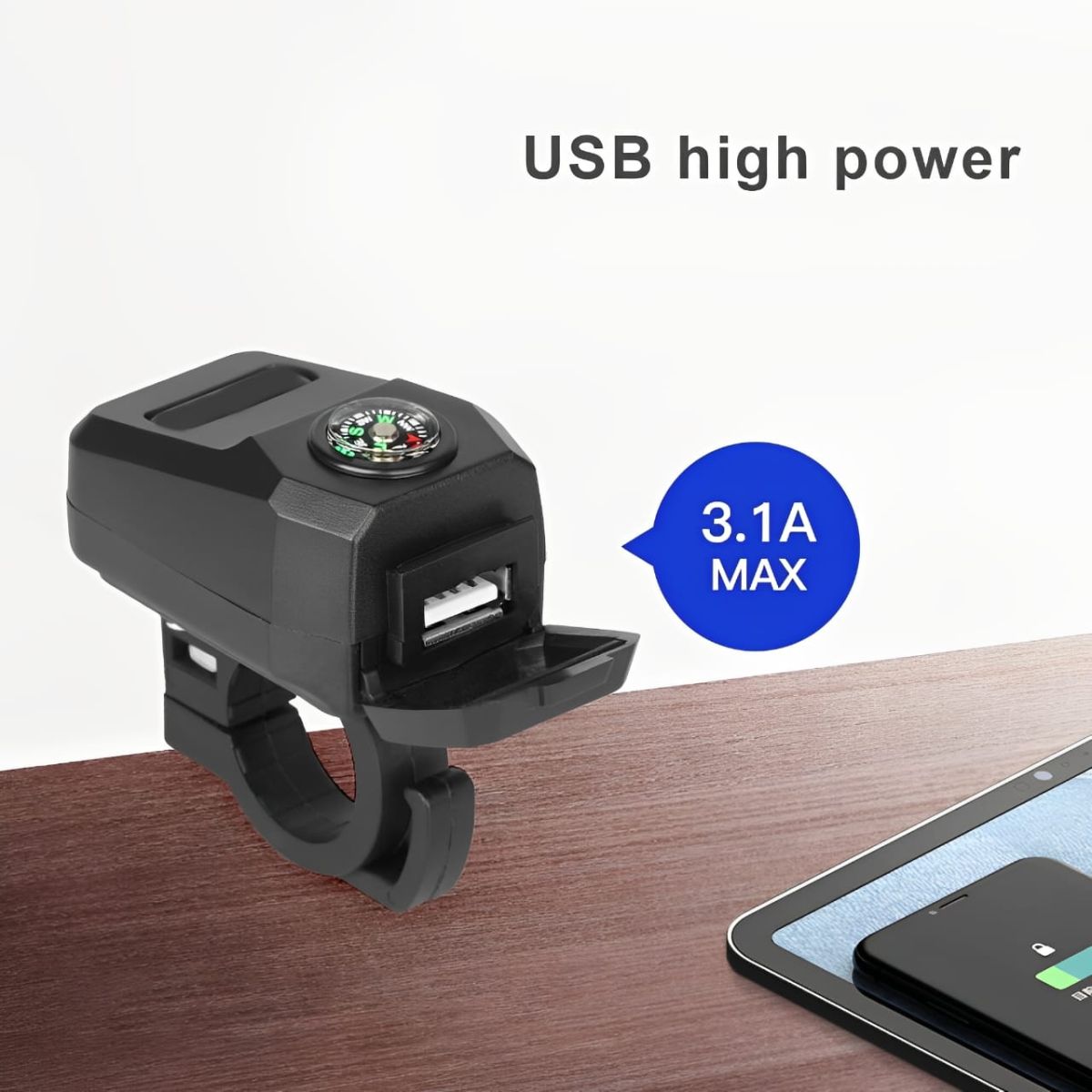 Motorcycle USB Charger with Compass – Fast Charging, Waterproof, 36-105V – Universal for Motorcycles &amp; E-Bikes View Gallery - Pakistan