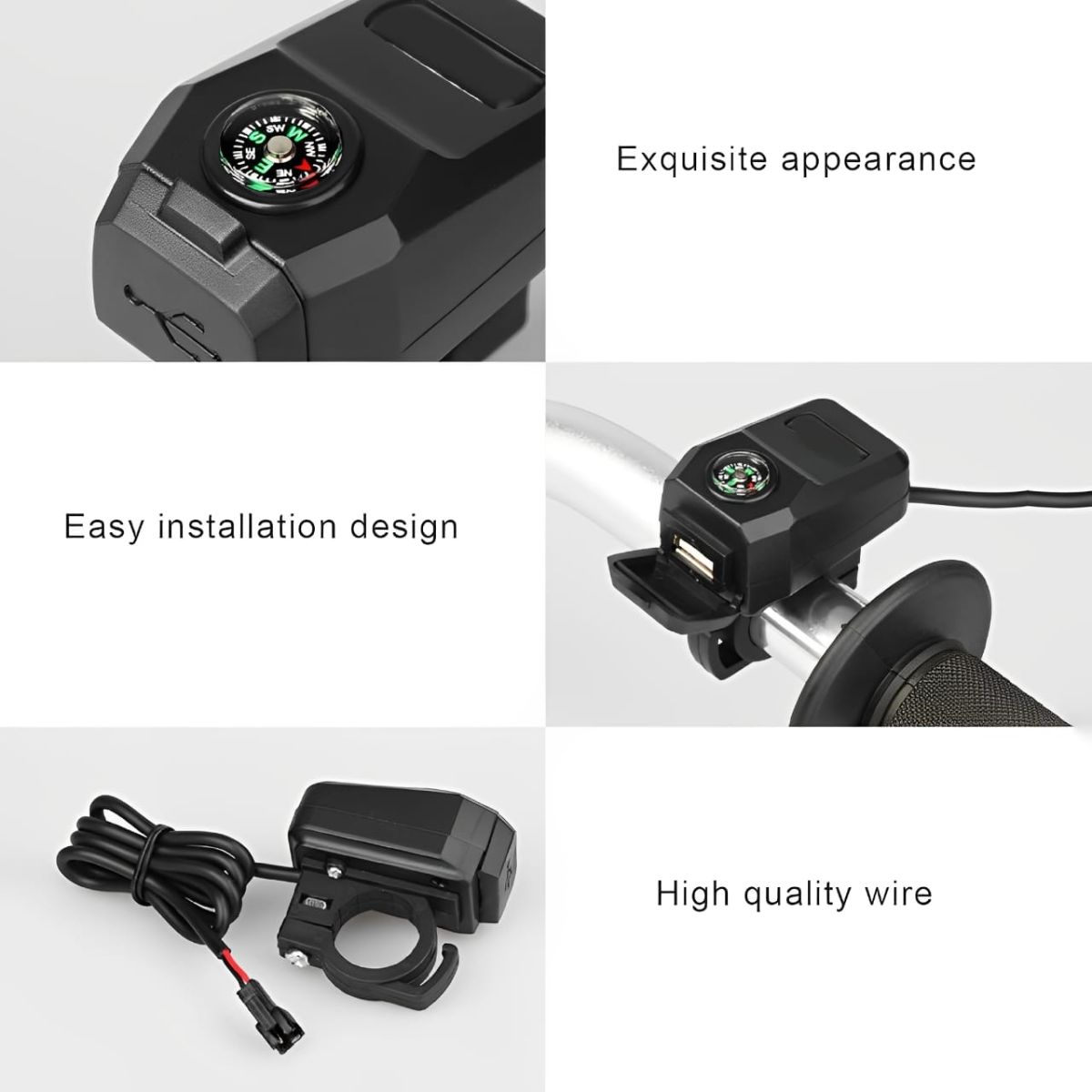 Motorcycle USB Charger with Compass – Fast Charging, Waterproof, 36-105V – Universal for Motorcycles &amp; E-Bikes View Gallery - Pakistan