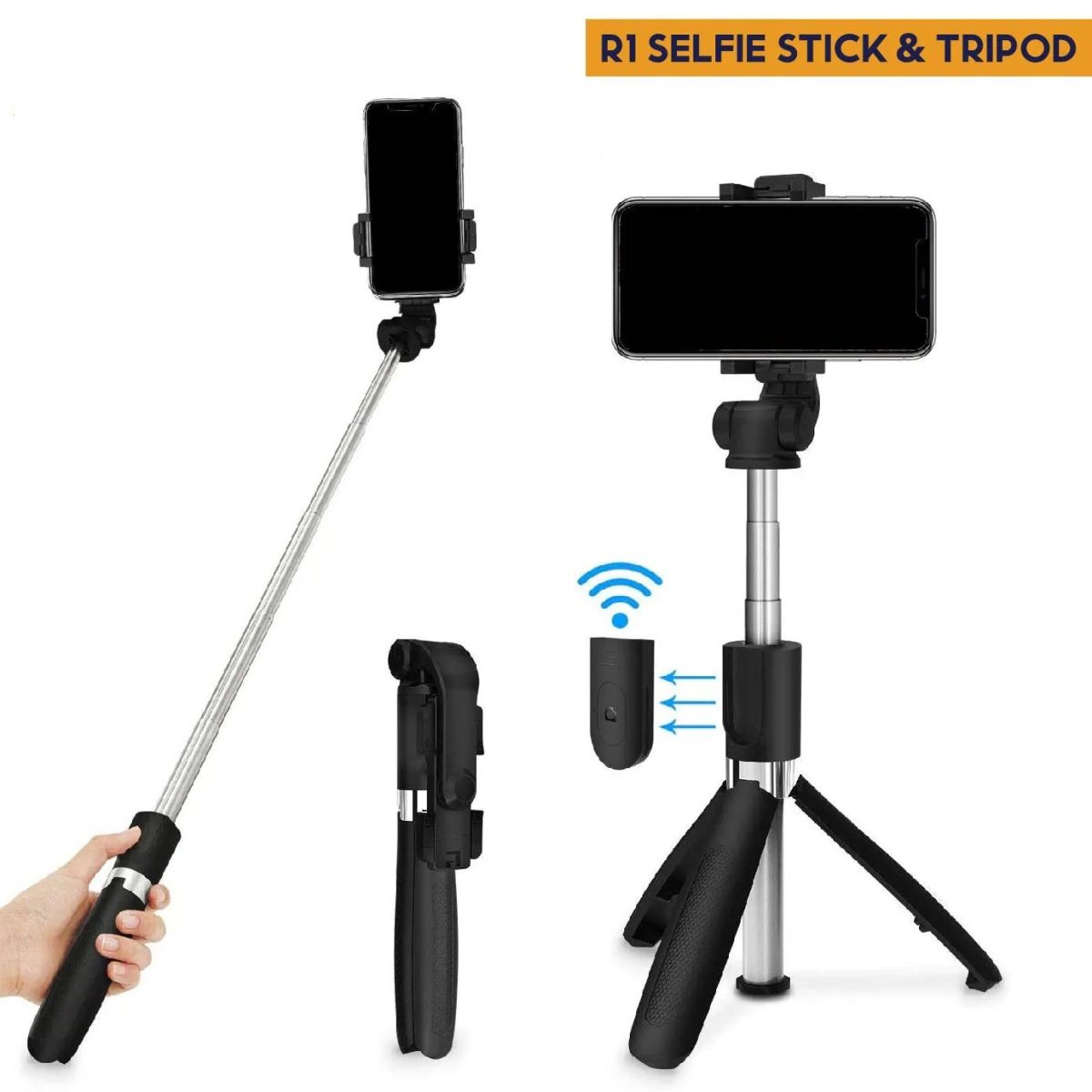 Selfie Stick Tripod R1S Bluetooth Remote Control Tripod Selfie Stick New Model with Wireless Remote Shutter Compatible with All Cell Phones View Gallery - Pakistan