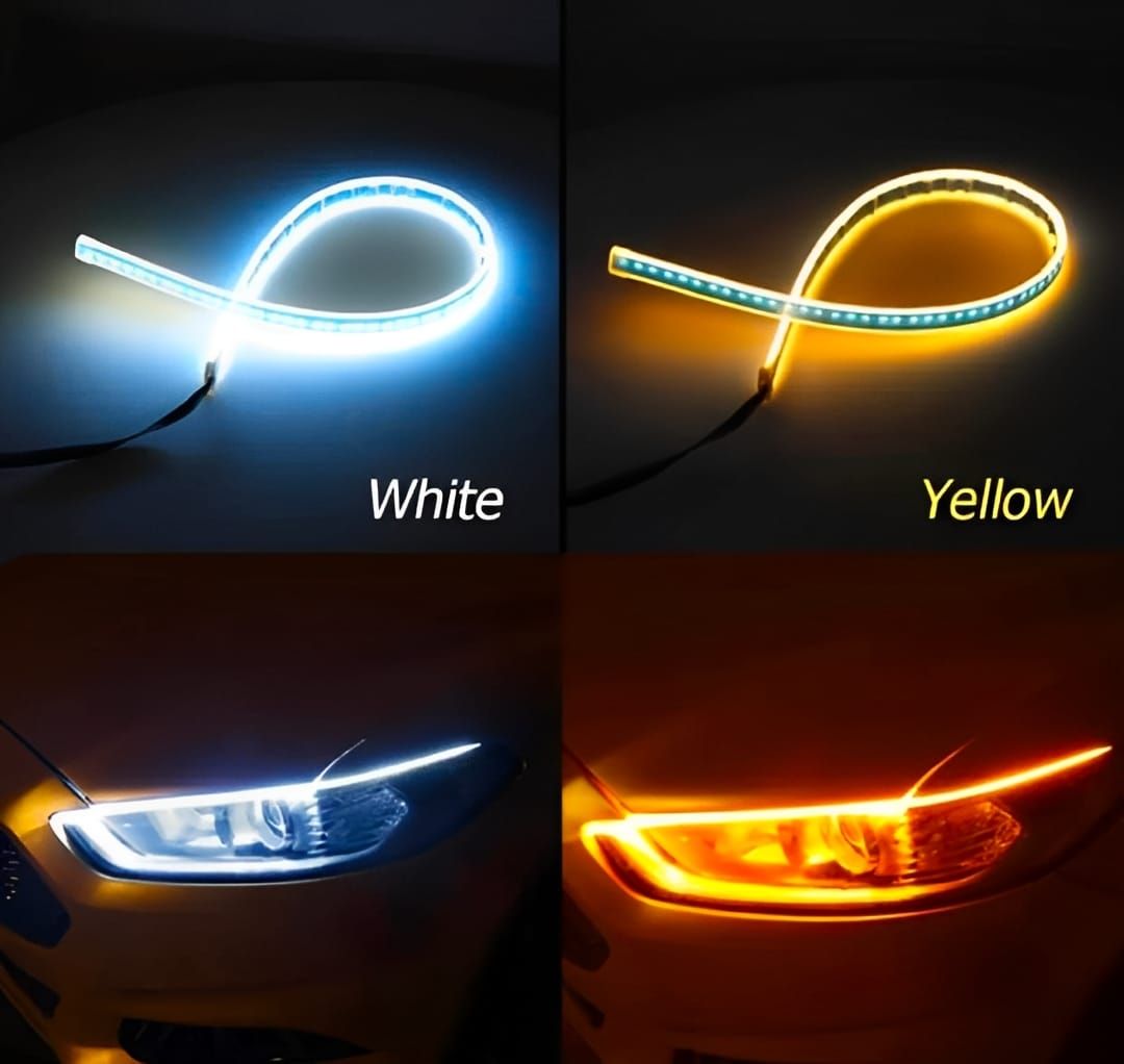 01 Pcs Trending Hub Universal Bike Strip Light – Dual Color Turn Signal (Yellow &amp; White) | Best Quality Strip Light For Motorcycle | Strip Light For Bike View Gallery - Pakistan