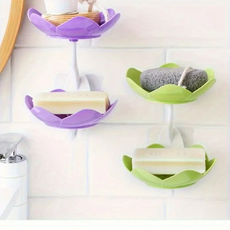 Multicolor Lotus Flower Soap Holder, Double Layer Wall-Mounted, No-Drill with Drainage, Quick-Dry Plastic Bathroom Organizer for Soap Storage, Soap Holder for Bathroom ( Random Color ) - 01 Stand View Gallery - Pakistan