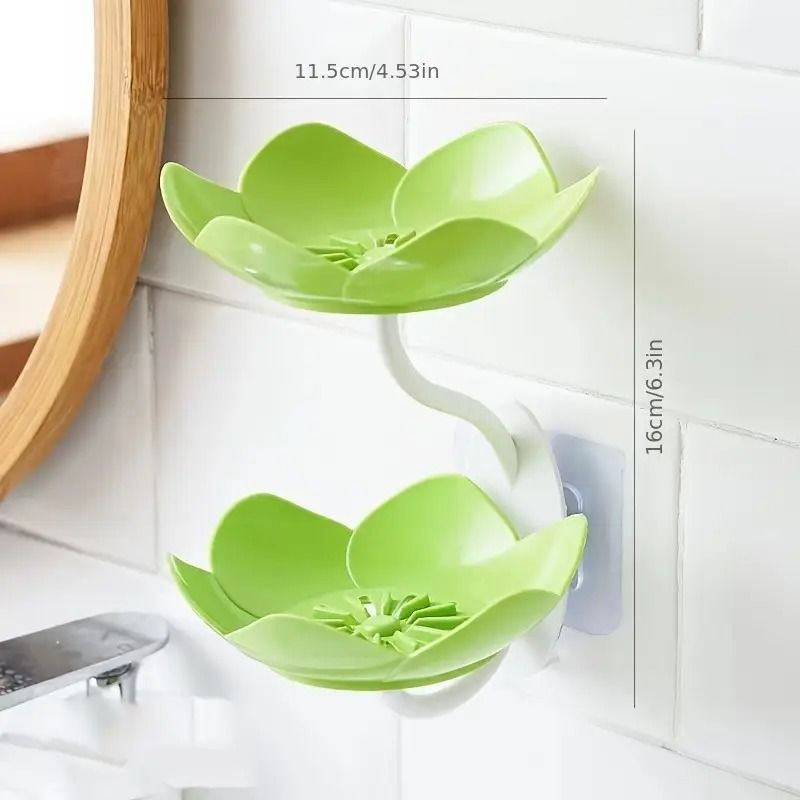 Multicolor Lotus Flower Soap Holder, Double Layer Wall-Mounted, No-Drill with Drainage, Quick-Dry Plastic Bathroom Organizer for Soap Storage, Soap Holder for Bathroom ( Random Color ) - 01 Stand View Gallery - Pakistan