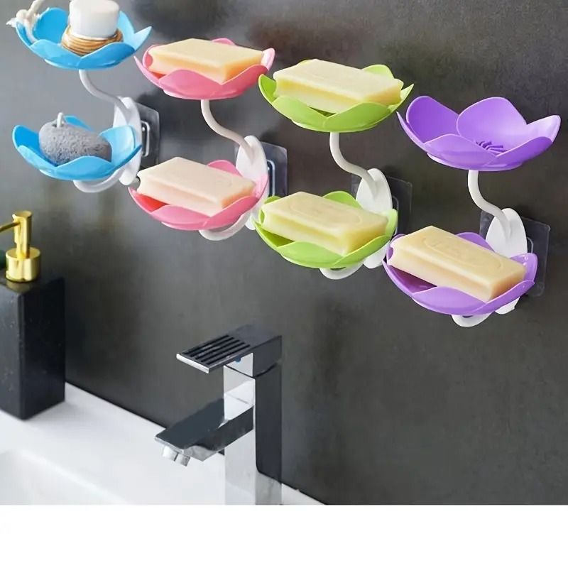 Multicolor Lotus Flower Soap Holder, Double Layer Wall-Mounted, No-Drill with Drainage, Quick-Dry Plastic Bathroom Organizer for Soap Storage, Soap Holder for Bathroom ( Random Color ) - 01 Stand View Gallery - Pakistan
