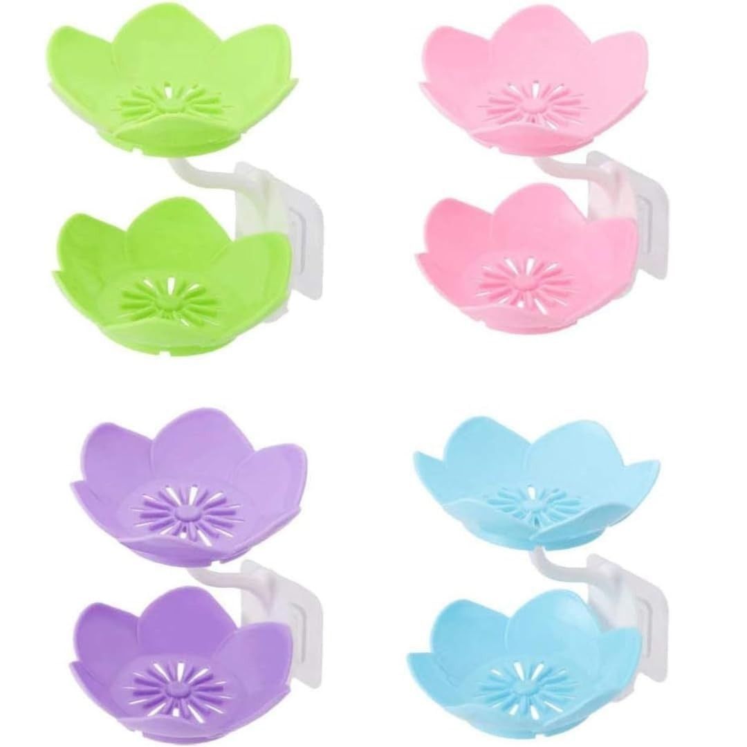 Multicolor Lotus Flower Soap Holder, Double Layer Wall-Mounted, No-Drill with Drainage, Quick-Dry Plastic Bathroom Organizer for Soap Storage, Soap Holder for Bathroom ( Random Color ) - 01 Stand View Gallery - Pakistan