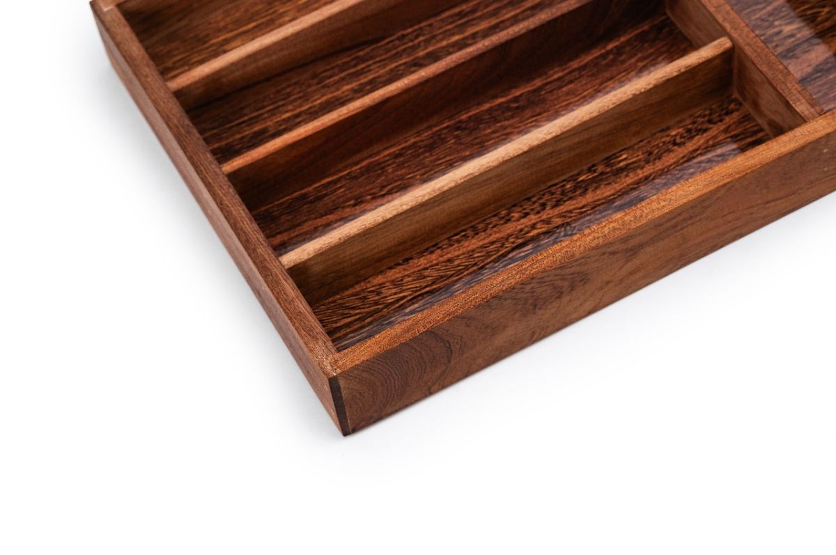 Wood Utensil Holder &amp; Flatware Organizer Tray for Dining and Kitchen Use | Wooden CUTLERY REST WOOD | Wooden Cutlery Rest Tray View Gallery - Pakistan