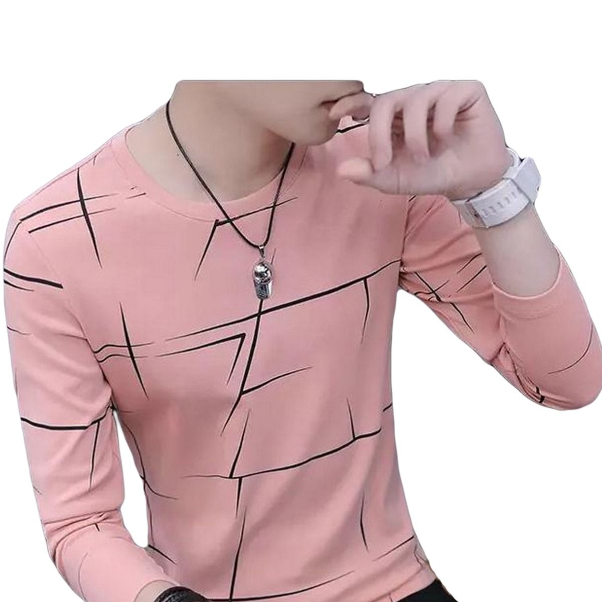 Fancy Cotton Jersey Full Sleeves T Shirt For Men | Best Quality Full Sleeves T Shirt For Men | T Shirt For Boys - Pink T-Shirt with Black Print View Gallery - Pakistan