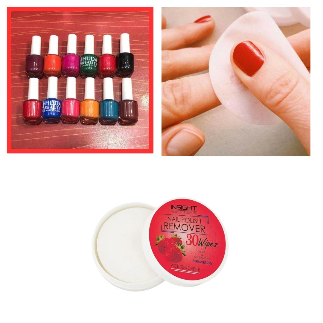 06 Pcs Huda Beauty Nail Paint With Free Nail Polish Remover, Pack of 2 | Best Quality Nail Polish with Nail Polish Remover - Multicolor