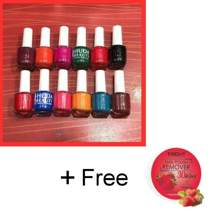 06 Pcs Huda Beauty Nail Paint With Free Nail Polish Remover, Pack of 2 | Best Quality Nail Polish with Nail Polish Remover - Multicolor View Gallery - Pakistan