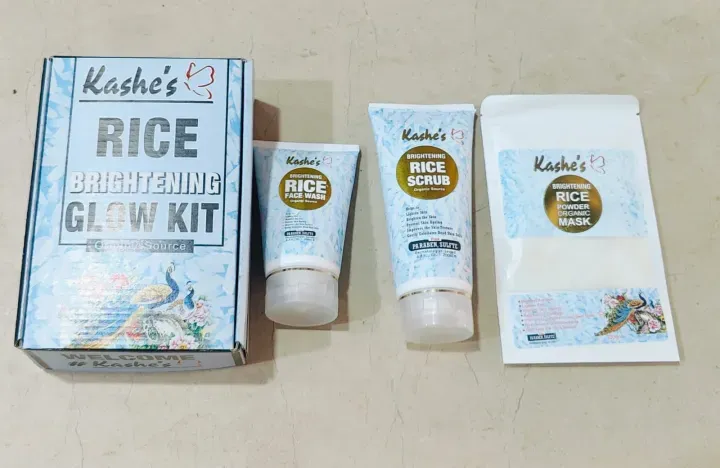 Kashe's Rice Extract Bright Glow Kit ( Rice Face Wash + Rice Scrub + Rice Mask ) View Gallery - Pakistan