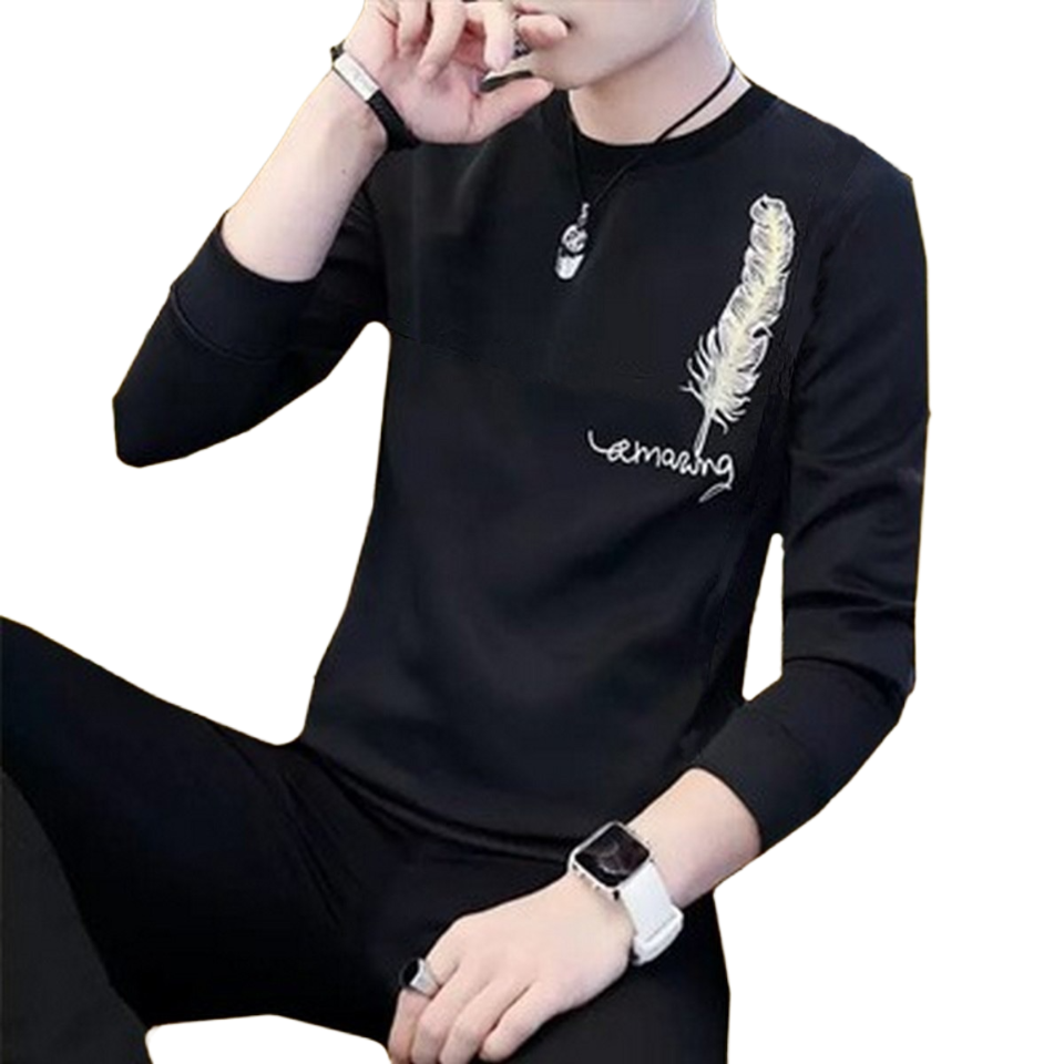 New Collection: Men's Stylish Print Full Sleeves T-Shirt - Premium Quality &amp; Fashionable Design for a Smart Look | Black Leaf Print T-Shirt View Gallery - Pakistan