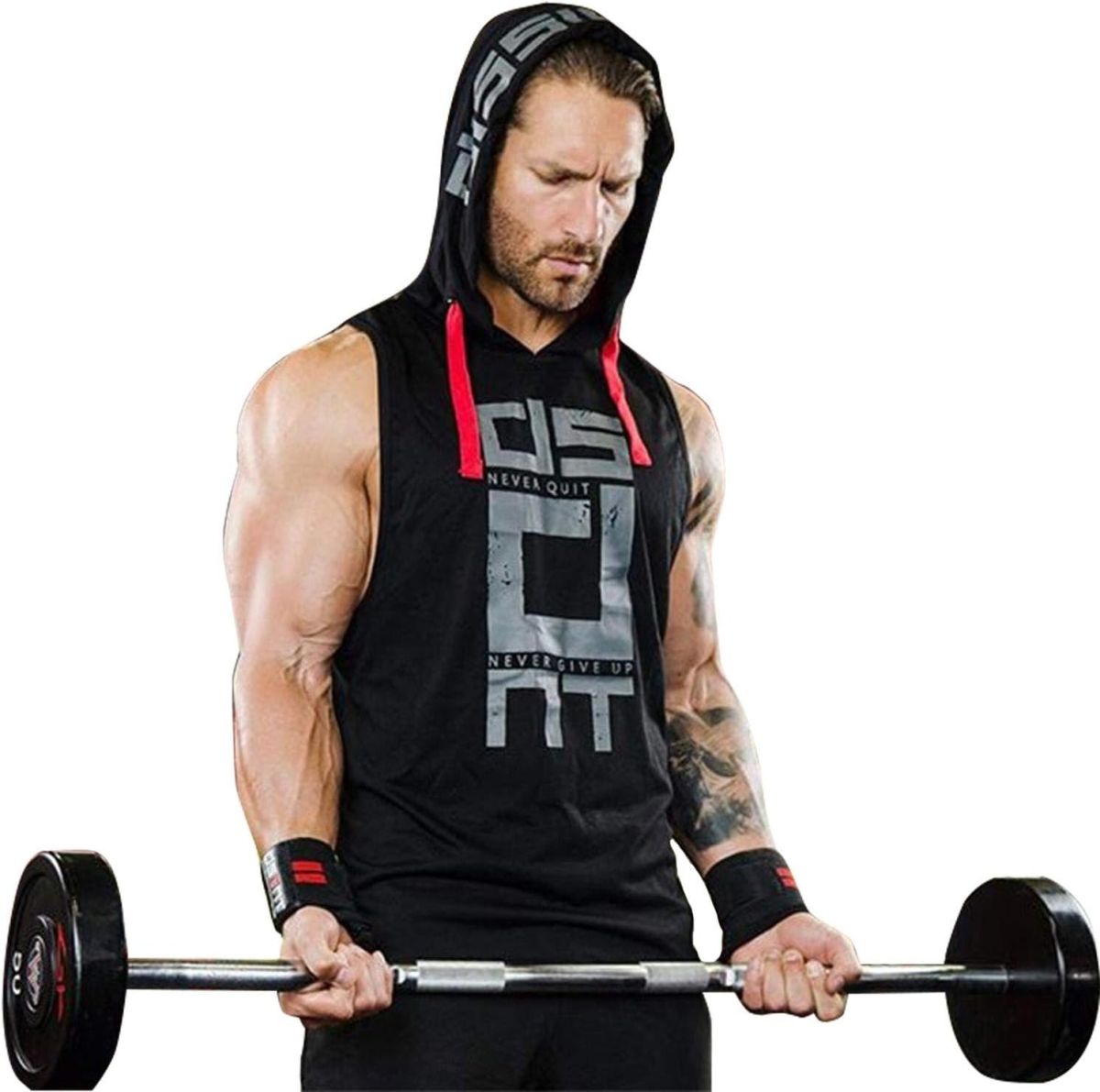 Black Gym Sleeveless Hood Tracksuit - Black Gym Sleeveless Hood Summer Tracksuit - Ready to Wear 2-Piece Set | Men's Sports &amp; Jogging Wear View Gallery - Pakistan