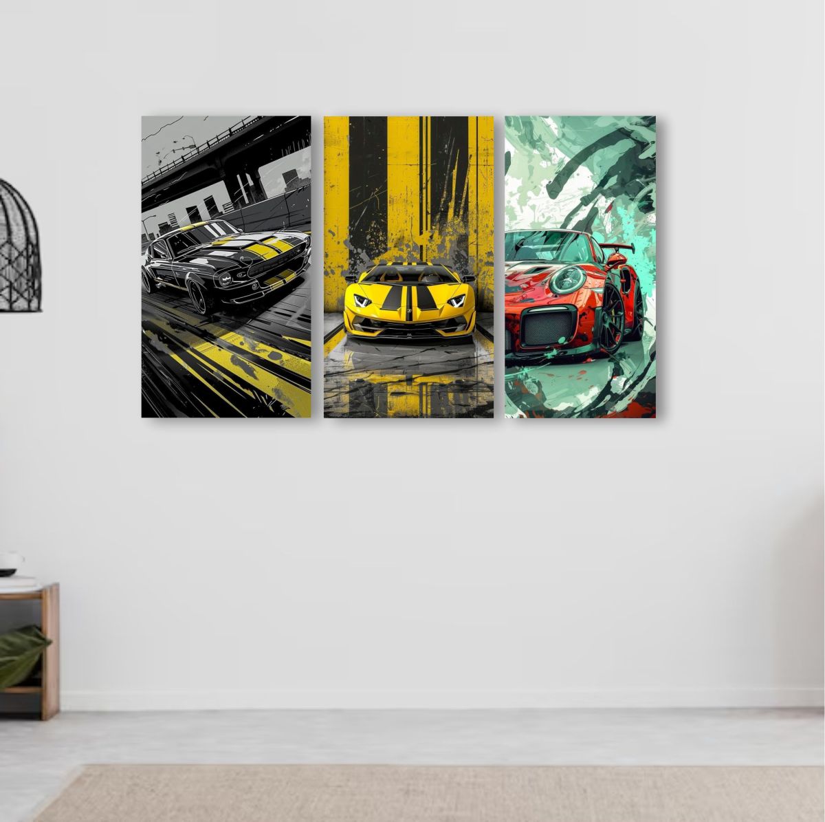 Set Of 3 Cars Art Wooden Frames For Wall Decoration / Sticky Photo Tiles View Gallery - Pakistan