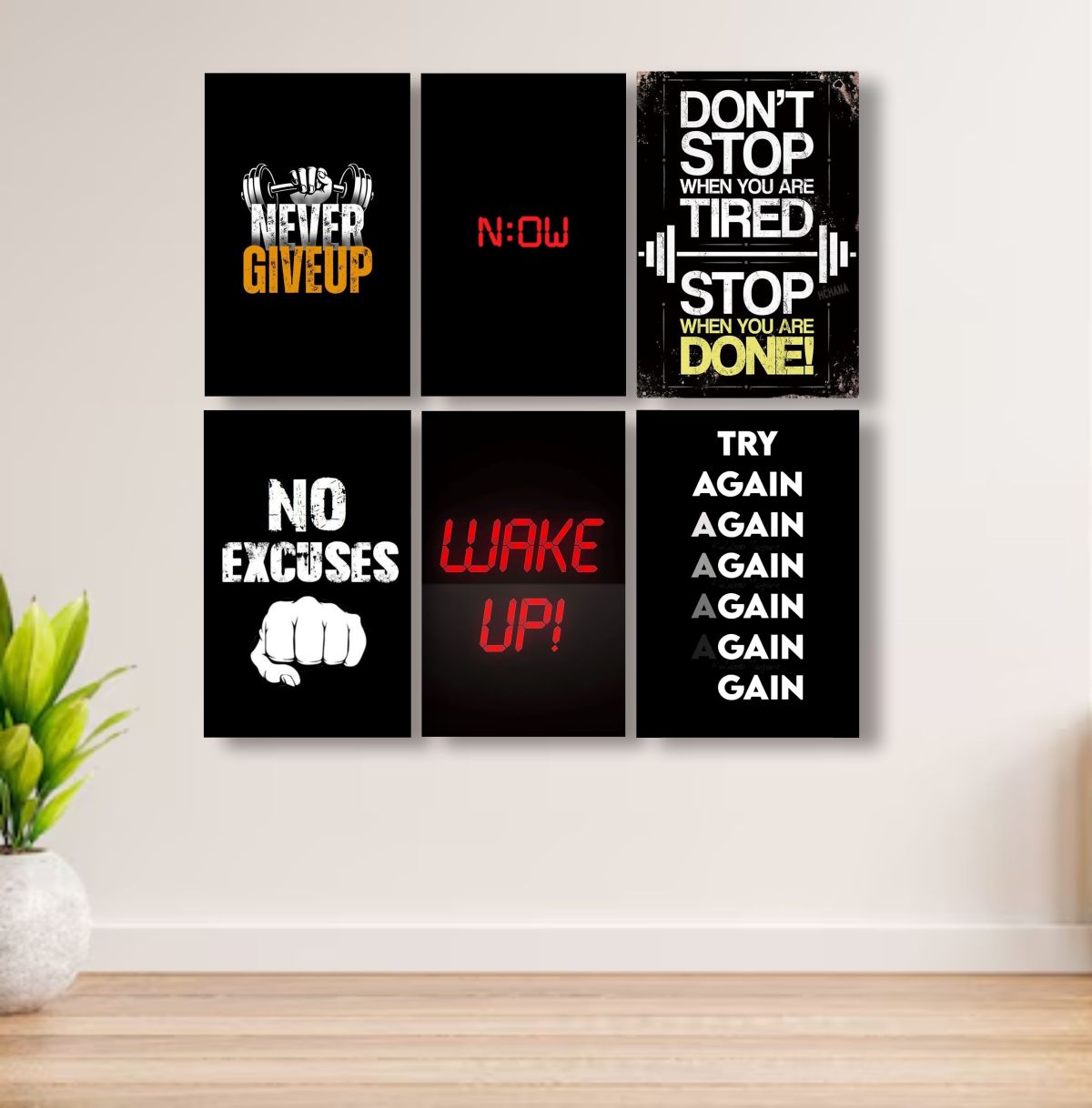 Set Of 6 Motivational Art Wooden Frames For Wall Decoration / Sticky Photo Tiles