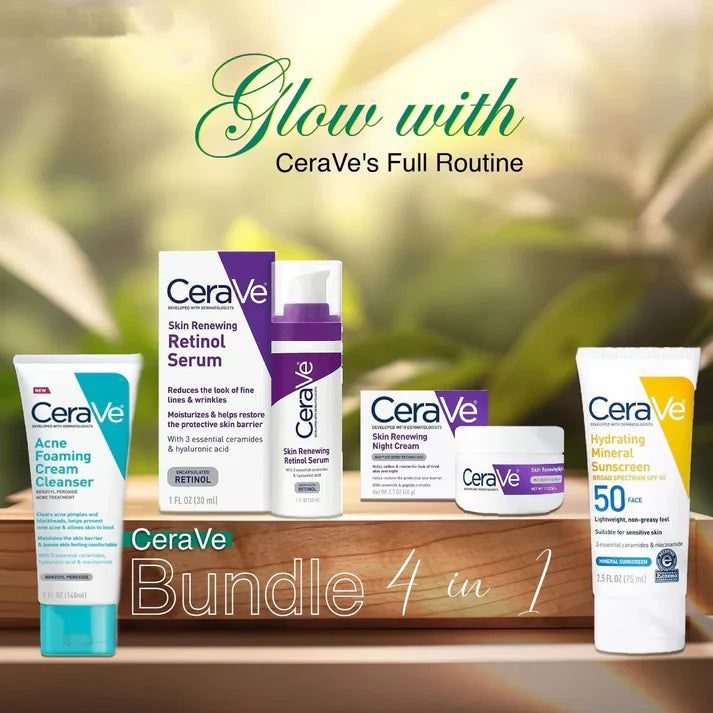 CeraVe 4 in 1 Skincare Kit Night Cream, Sunblock, Cleanser &amp;amp; Serum for Radiant Skin