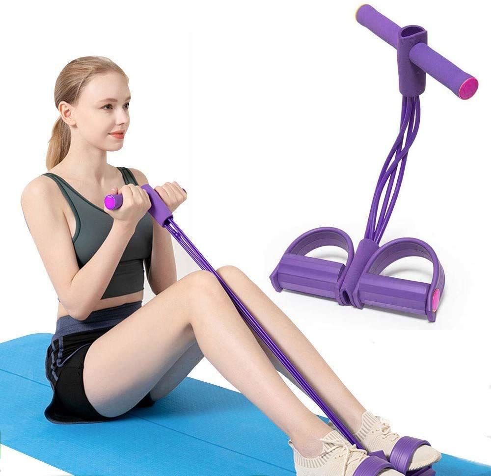 Foot Pedal Resistance Band Elastic Sit-Up Pull Rope Yoga Fitness Gym - Elastic Pull Ropes Tummy Trimmer (Random Colors) View Gallery - Pakistan