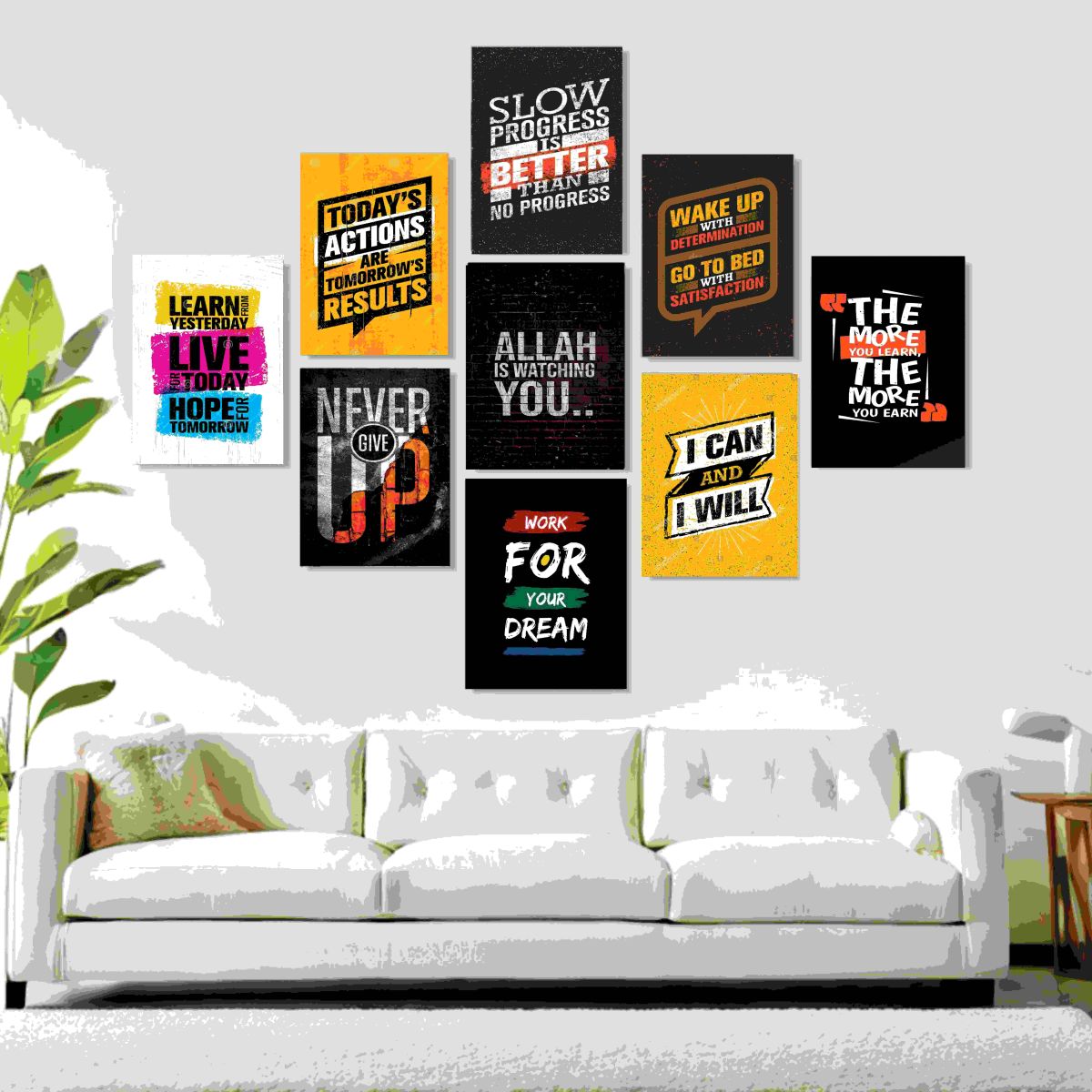 Set Of 9 Motivational Sticky Canvas Frames For Wall Decore / Sticky Phototiles