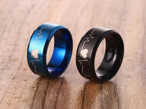 Pack Of 2 Unique heartbeat design charm Ring steenles Steel  band rings For Unisex View Gallery - Pakistan