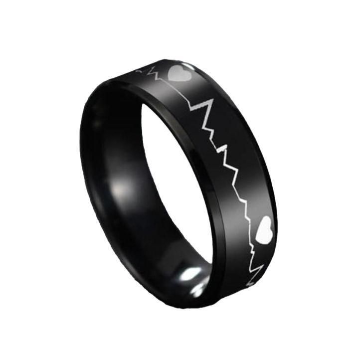 Pack Of 2 Unique heartbeat design charm Ring steenles Steel  band rings For Unisex View Gallery - Pakistan