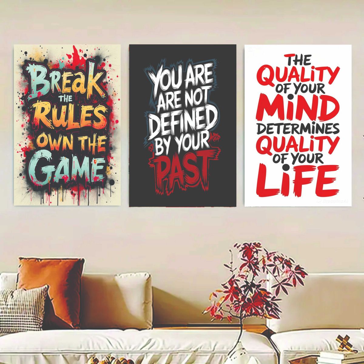 Set Of 3 Motivational Sticky Canvas Frames For Wall Decore / Sticky Phototiles