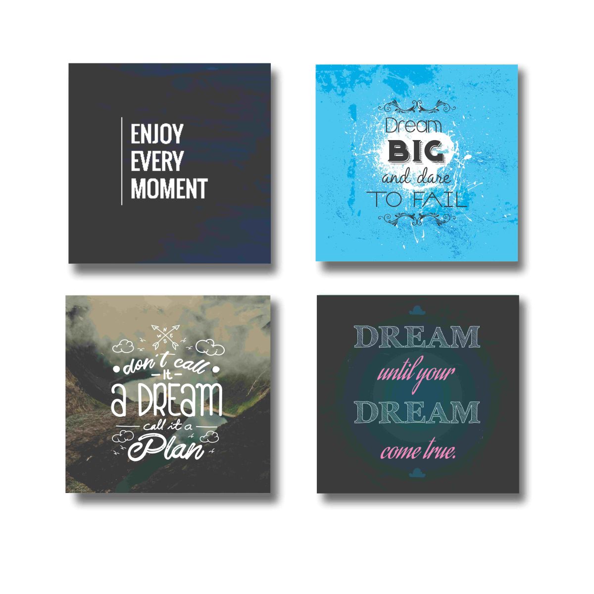 Set Of 4 Motivational Sticky Canvas Frames For Wall Decore / Sticky Phototiles