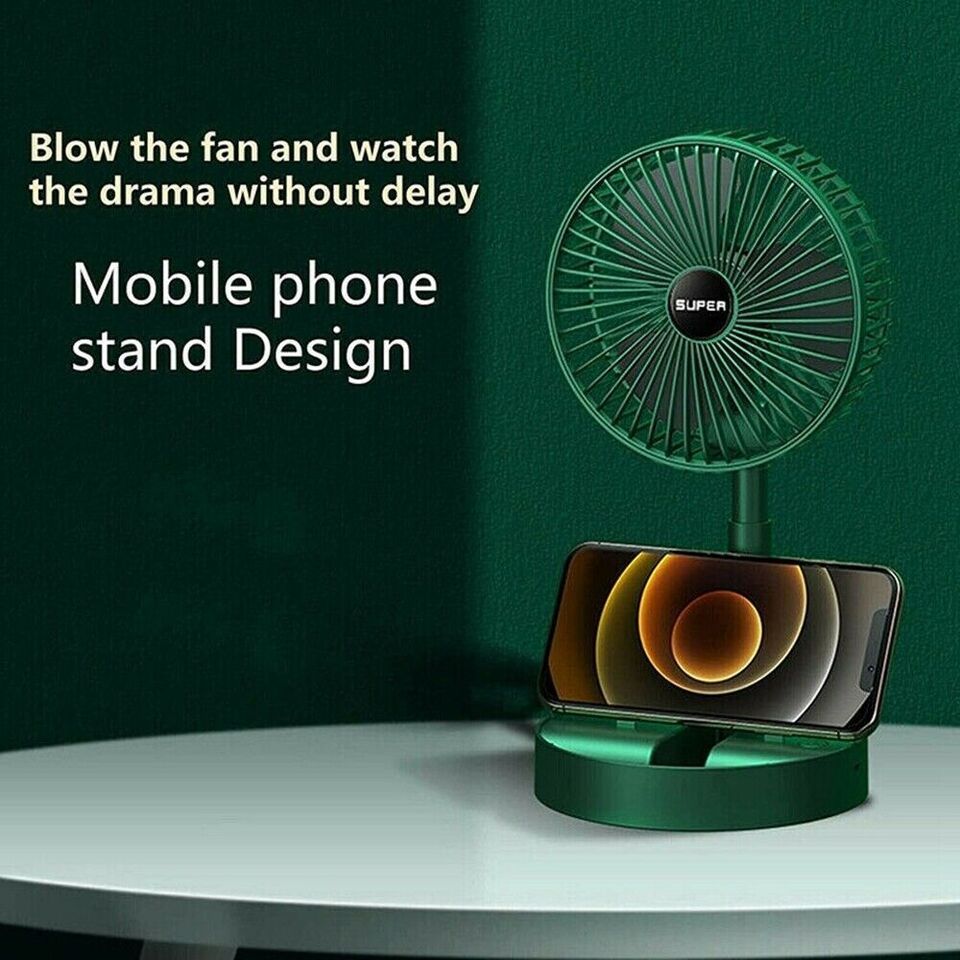 Rechargeable - Portable Telescopic Folding Fan Table Desk Fan | 3 Speeds Adjustable height Fan (Random color) View Gallery - Pakistan