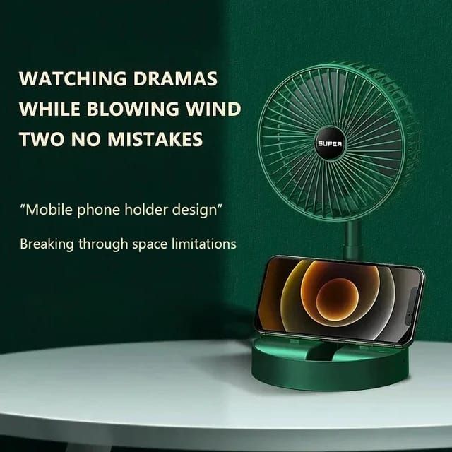 Rechargeable - Portable Telescopic Folding Fan Table Desk Fan | 3 Speeds Adjustable height Fan (Random color) View Gallery - Pakistan