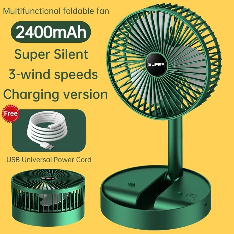 Rechargeable - Portable Telescopic Folding Fan Table Desk Fan | 3 Speeds Adjustable height Fan (Random color) View Gallery - Pakistan