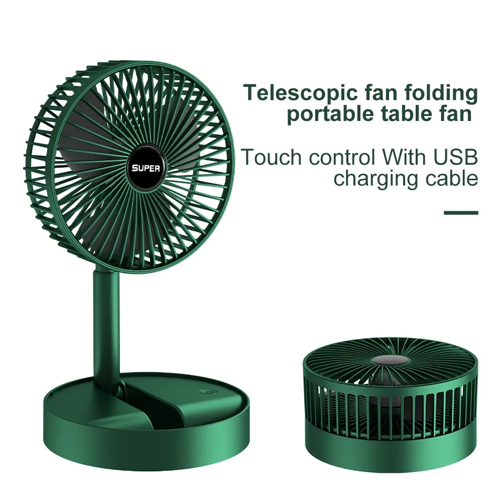 Rechargeable - Portable Telescopic Folding Fan Table Desk Fan | 3 Speeds Adjustable height Fan (Random color) View Gallery - Pakistan