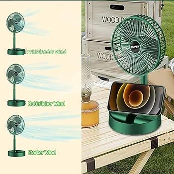 Rechargeable - Portable Telescopic Folding Fan Table Desk Fan | 3 Speeds Adjustable height Fan (Random color) View Gallery - Pakistan