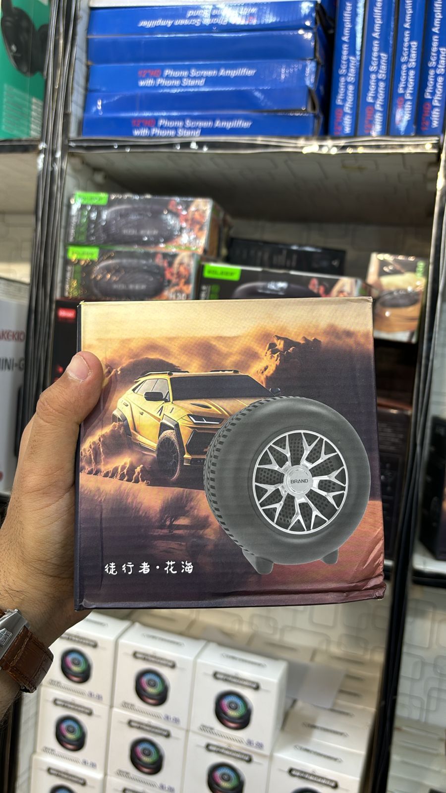 High-Powered Tyre-Shaped Bluetooth Speaker with Deep Extra Bass – Portable Wireless Speaker with Dynamic Sound, LED Lights &amp; Unique Tyre Design for Home, Car, and Outdoor Use View Gallery - Pakistan
