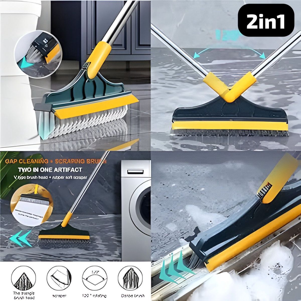 2 in 1 Floor Cleaning Brush Bathroom Tile Windows Floor Cleaning Brush with 120° Rotatable Head - Multipurpose Bathroom Floor Cleaning Brush - Floor Brush Scrubber - Without Box | Floor Cleaning Brush