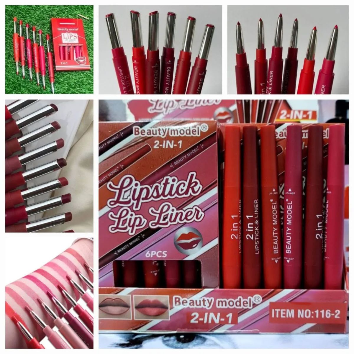 2-in-1 Waterproof Lipstick &amp;amp; Lip Liner – Long-Lasting, All-Day Color | Best Quality ]Waterproof Lipstick [Random Shades]