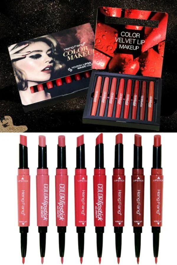 Pack Of 8  2-In-1 Matte Lipstick And Lip Liner Set, Waterproof Long Lasting Makeup Lipliner Pen Set for Women View Gallery - Pakistan