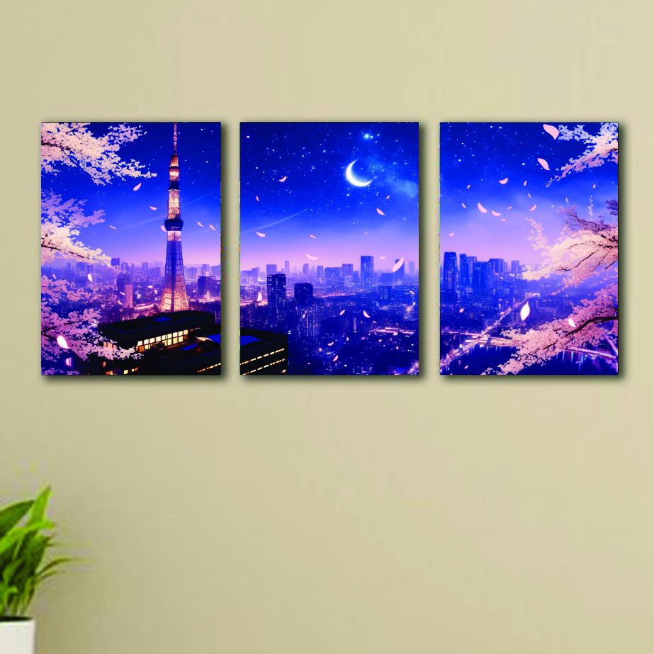 3pcs Blue City sticky phototile wall frames Wooden Material  for home decor 8x11inches