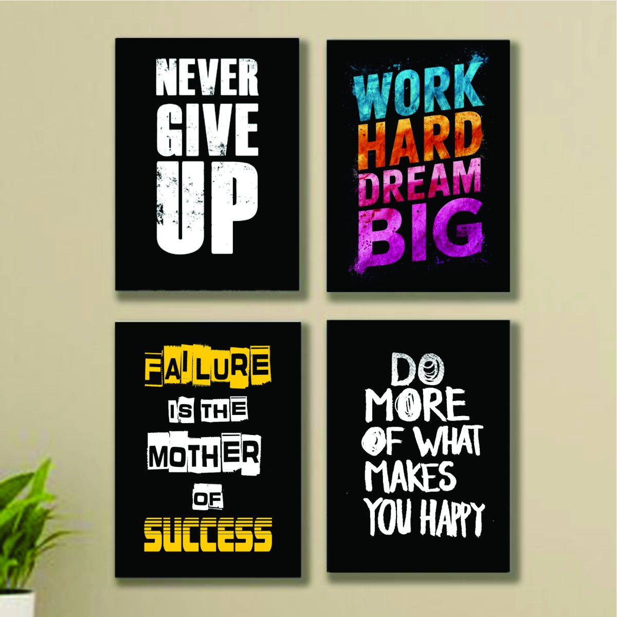 4pcs motivational sticky phototile Wooden Material wall frames for home decor (8x11inches)