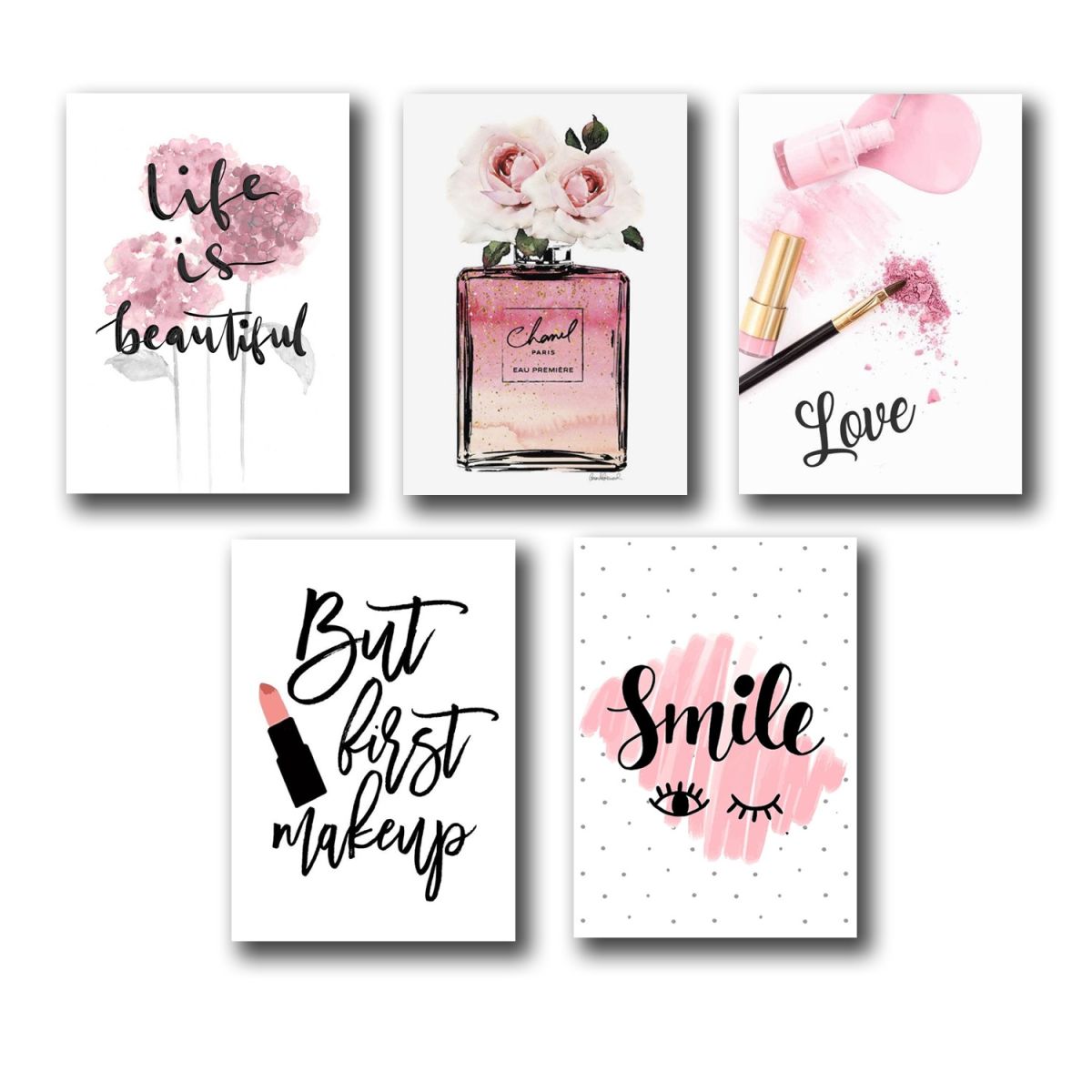 set of 5 make up themed girls room decor wall art wooden sticky Phototile frames (8 x 11 inches) View Gallery - Pakistan