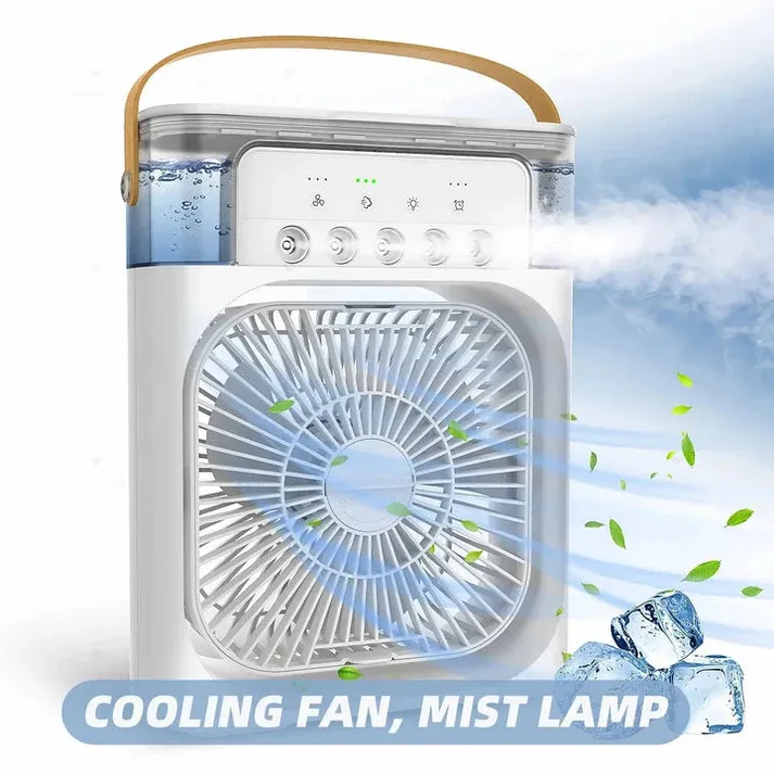 Portable Air Conditioner Fan USB Electric Fan with LED Night Light, Fine Mist Water, and Humidifier Function | Led Night Light Water Mist - Random Color 12 inch