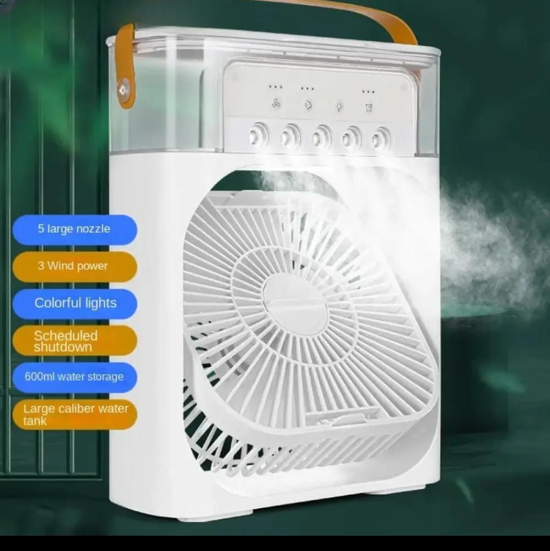 Portable Air Conditioner Fan USB Electric Fan with LED Night Light, Fine Mist Water, and Humidifier Function | Led Night Light Water Mist - Random Color 12 inch View Gallery - Pakistan