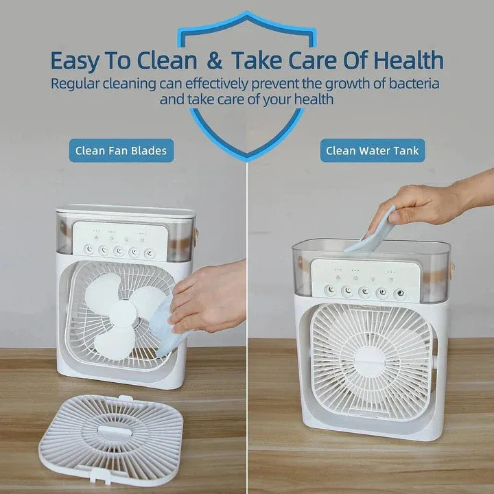 Portable Air Conditioner Fan USB Electric Fan with LED Night Light, Fine Mist Water, and Humidifier Function | Led Night Light Water Mist - Random Color 12 inch View Gallery - Pakistan