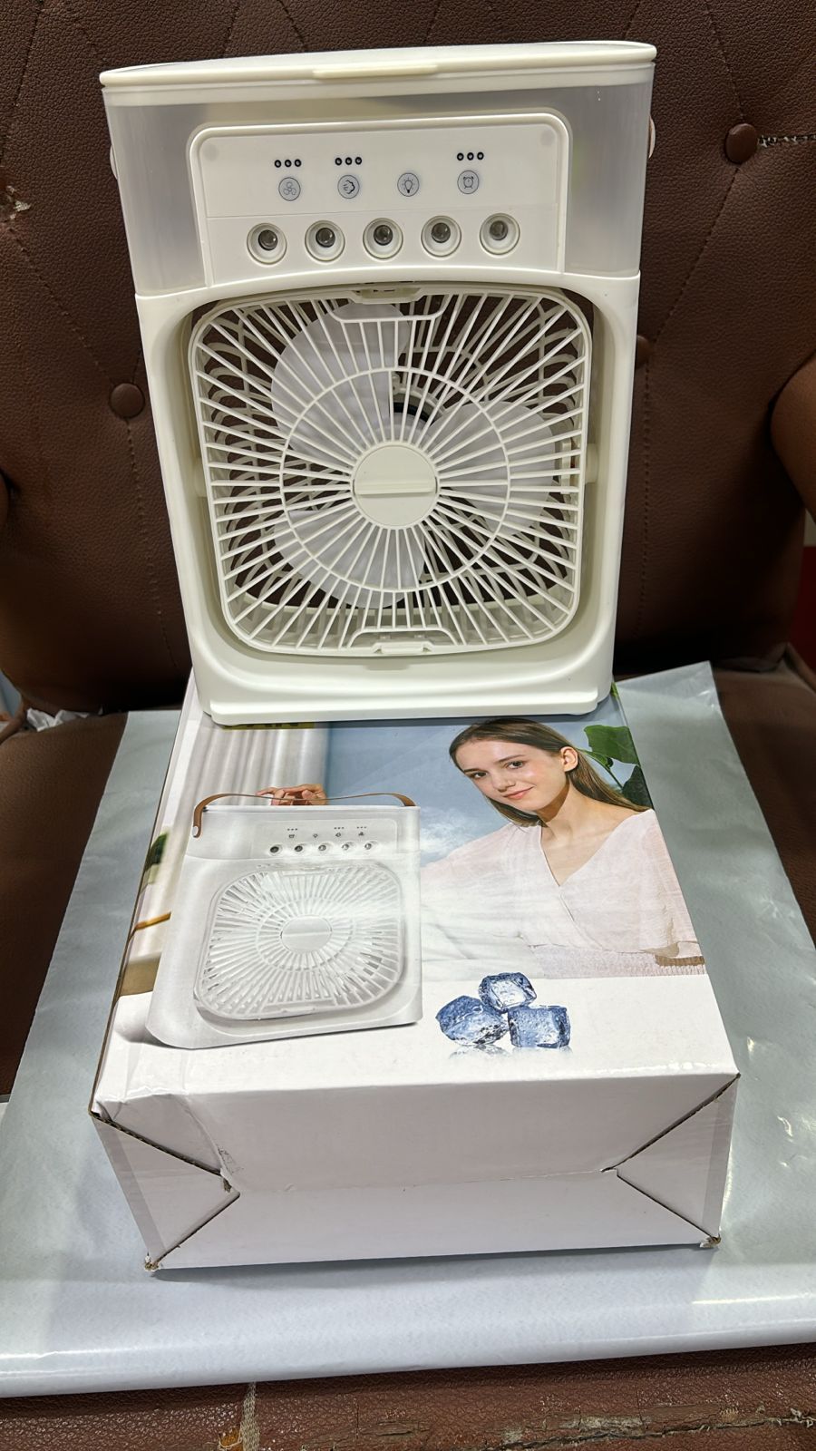 Portable Air Conditioner Fan USB Electric Fan with LED Night Light, Fine Mist Water, and Humidifier Function | Led Night Light Water Mist - Random Color 12 inch View Gallery - Pakistan