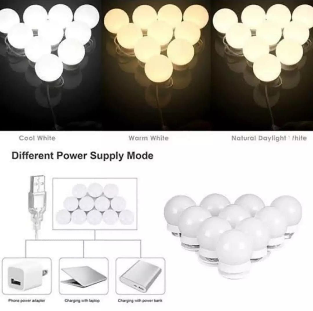 Vanity Light LED Bulbs for Makeup Mirror Stand 10 Bulbs with 3 Light Modes View Gallery - Pakistan