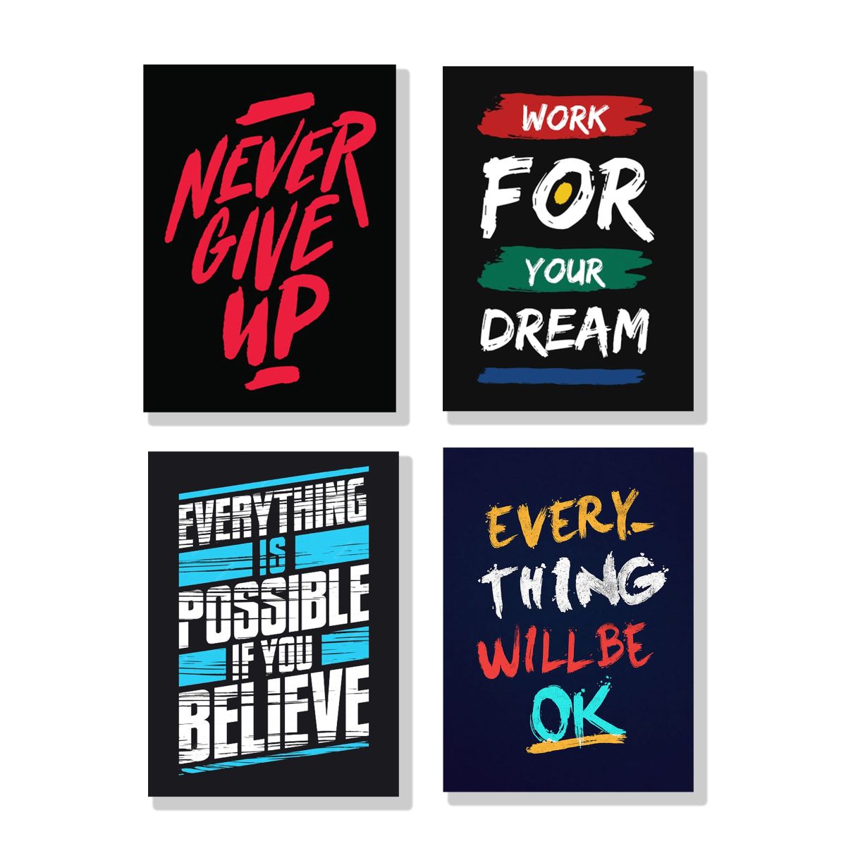 set of 4 Motivational sticky canvas frames for wall decore / sticky phototiles for office and home workplace View Gallery - Pakistan