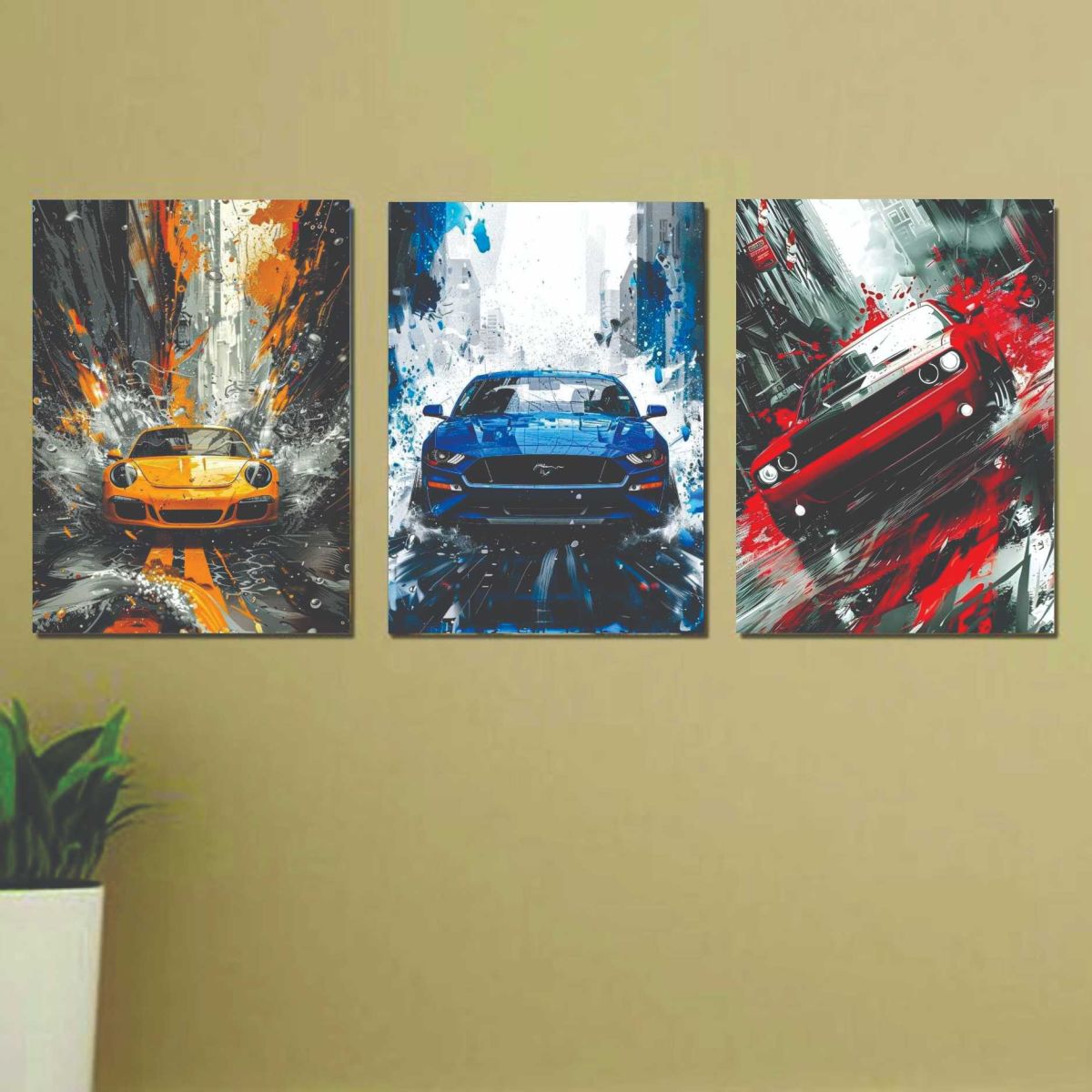 Set Of 3 Racing Cars Digital printed painting Photo Tile frame
