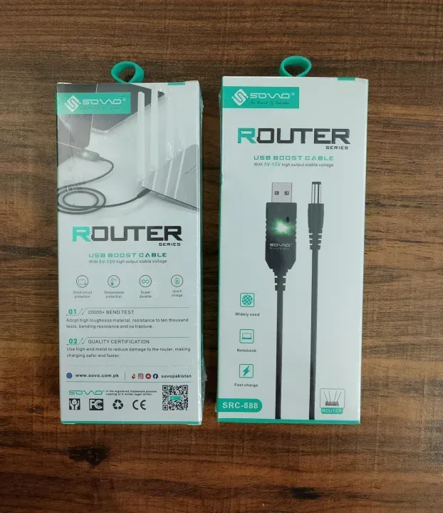 Wi-Fi Router USB Cable for Power Bank-Sovo Router Cable 5v-12v | SRC-888 View Gallery - Pakistan