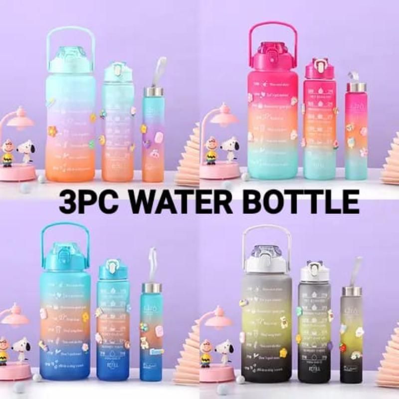 3 pieces Water Bottles | Colorful Motivational Sports Water Bottle with Time Marker Plastic Frosted Water Cup Outdoor Fitness Water Bottles (Random Design) View Gallery - Pakistan