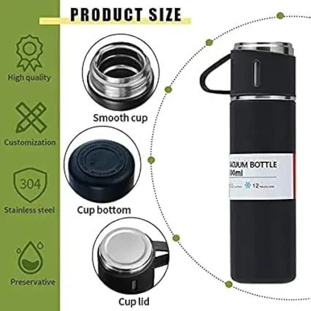 1 Cup Vaccume Insulated Water Bottle | New Creative Gift Box Set Vacuum Cup Set 500ml 304 Stainless Steel Thermos View Gallery - Pakistan