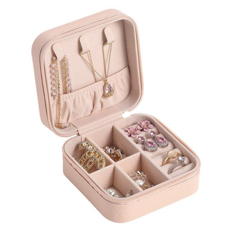 Compact Travel Leather Jewelry Organizer Box – Portable Pocket-Sized Case with Zipper Closure for Rings, Earrings, Necklaces &amp; Accessories – Ideal for Women - Random Color View Gallery - Pakistan