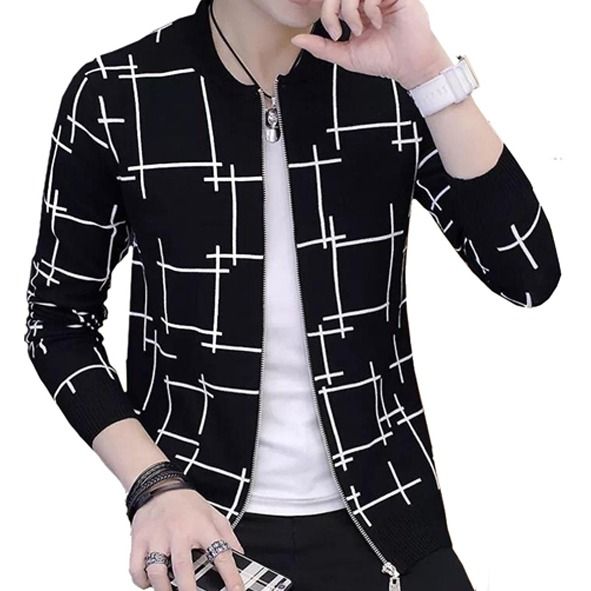 Fashionable &amp;amp; Premium Quality - Stay Stylish with a Black Lining Printed Zipper Jacket, Featuring Trendy Design and Wash and Wear